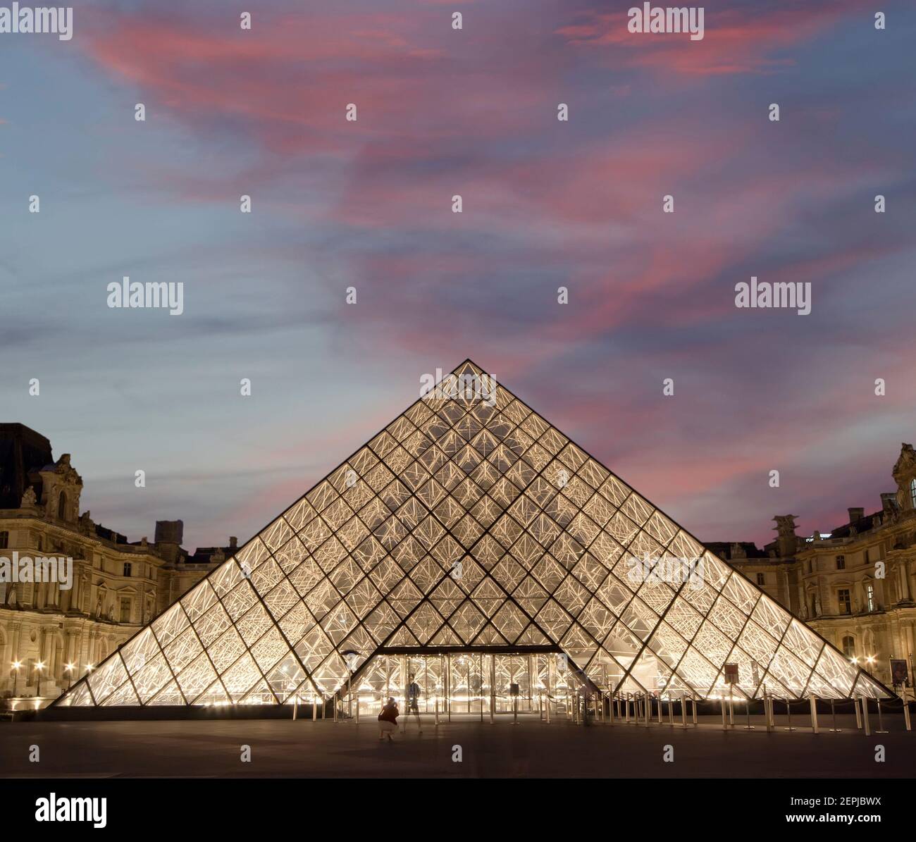 Louvre, Pyramid, which was completed in 1989 (by night), France Stock ...