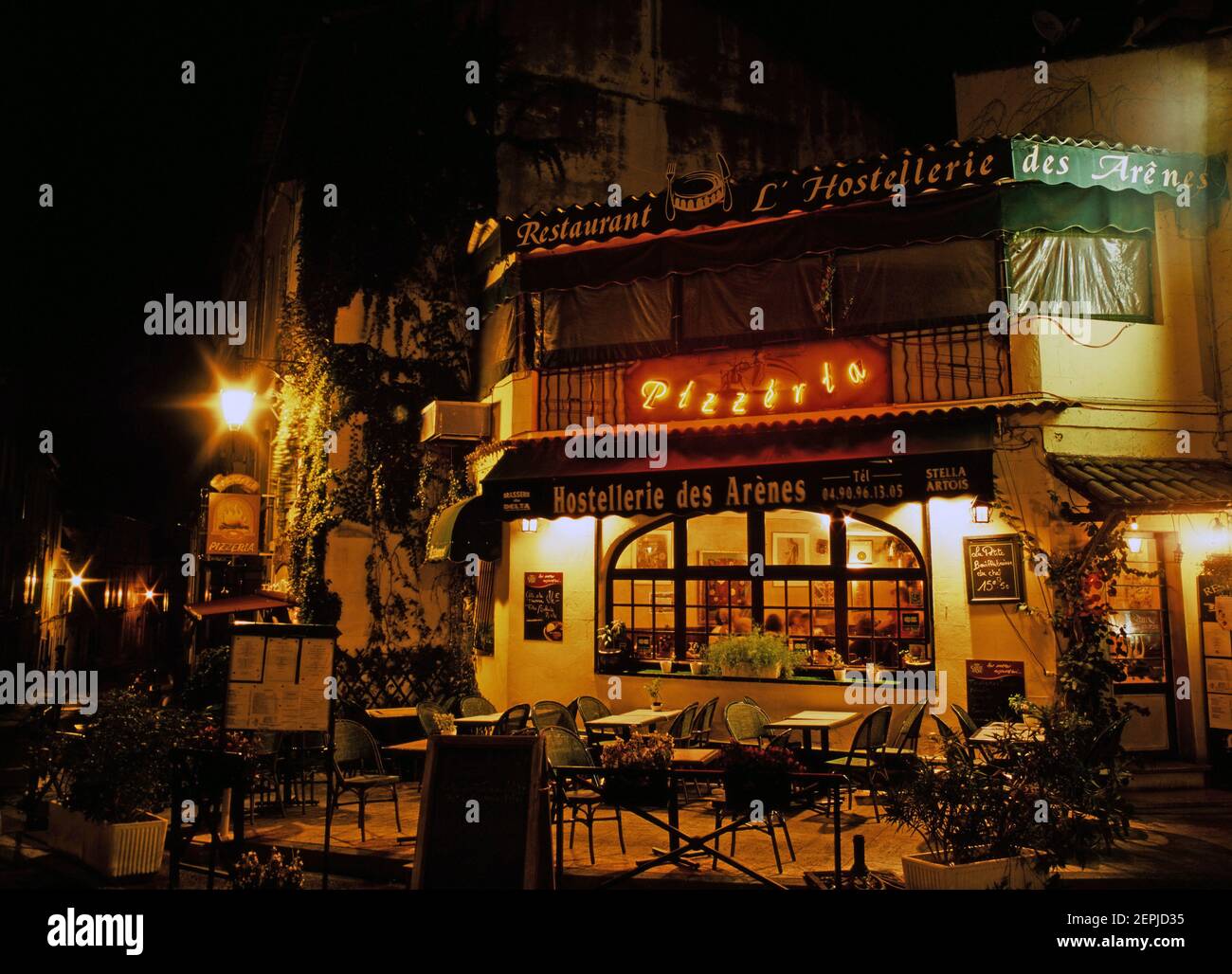 Provence outdoor restaurant scene at night Stock Photo