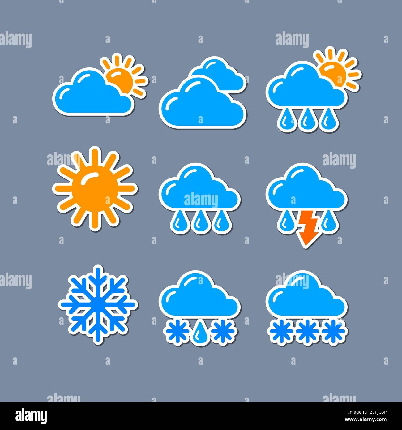 set of weather report forecast icons and stickers Stock Vector