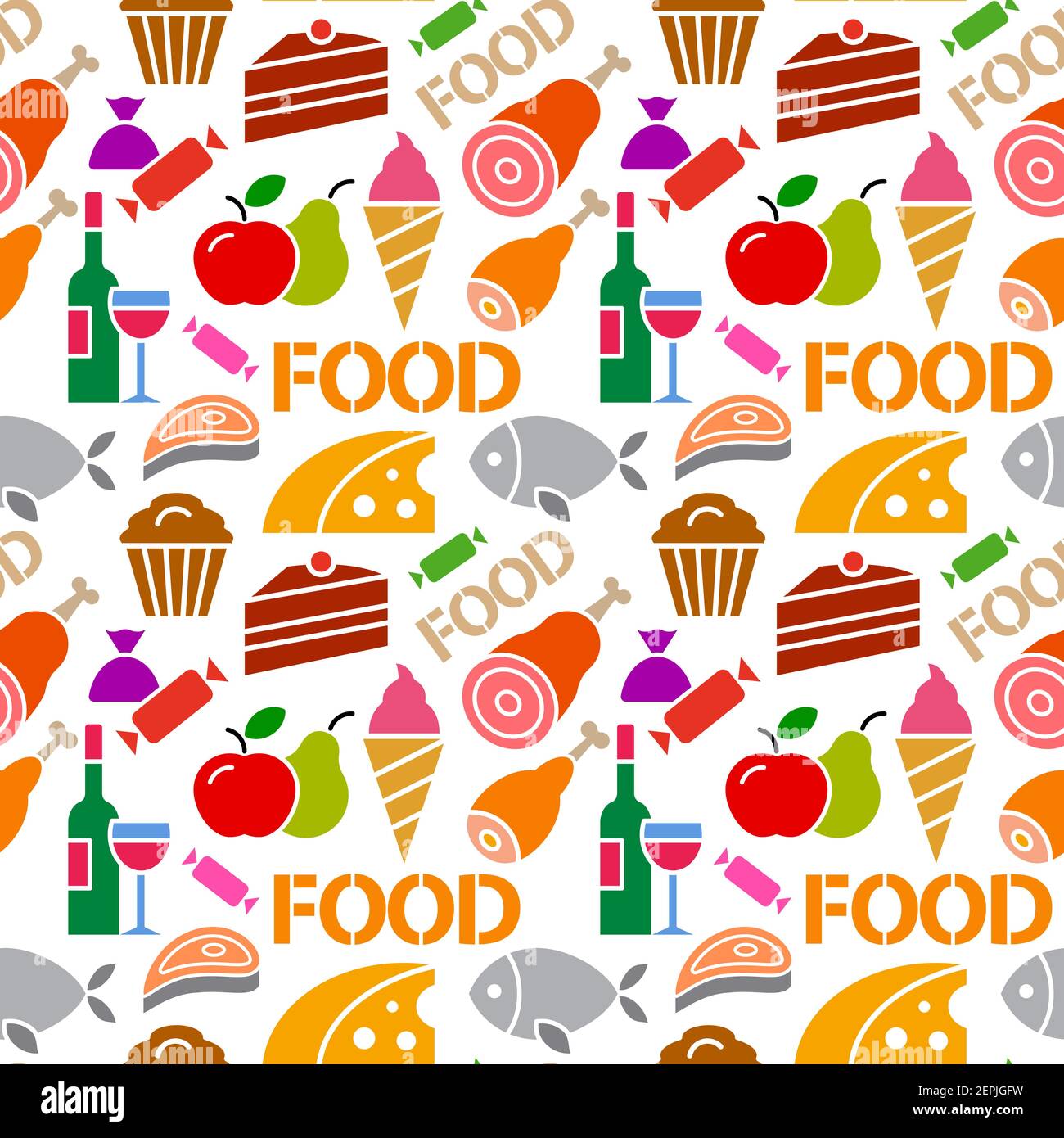 colorful illustration of food and grocery seamless pattern Stock Vector