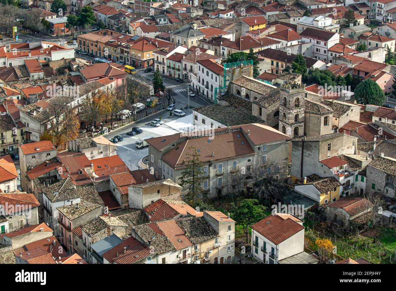 Aerial view of the Abruzzo town of Raiano. Province of l'Aquila, Abruzzo, Italy, europe Stock Photo