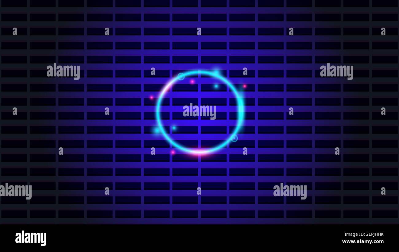 Neon light circle on grill vector background for computer, technology, futuristic looks Stock Vector