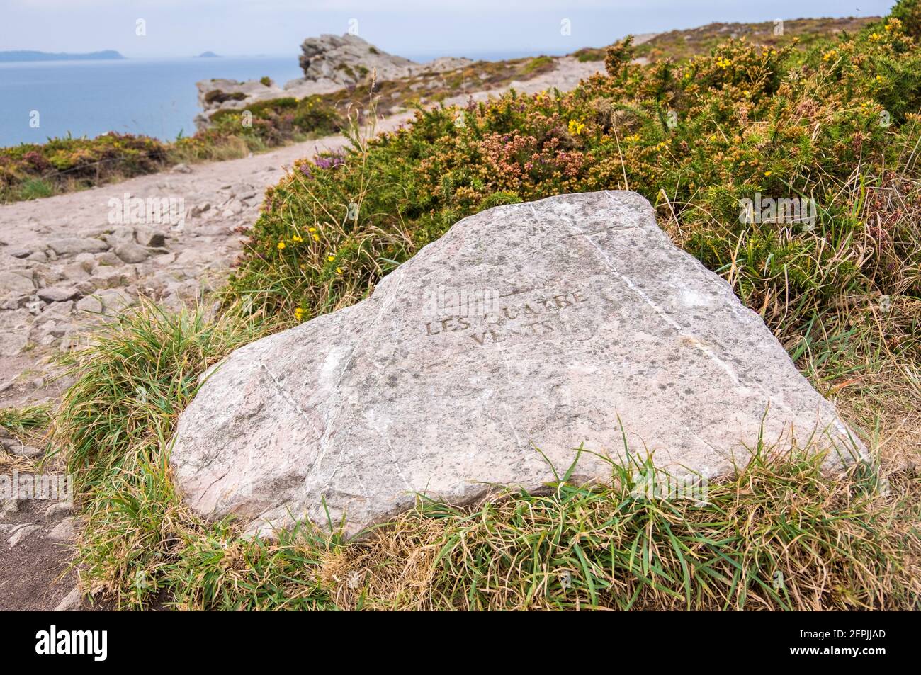 Erquy, Cotes-d-Armor, France - 25 August, 2019: Les quatre vents or The four  winds carved on stone at Erquy Cape in Brittany in northwestern of France  Stock Photo - Alamy