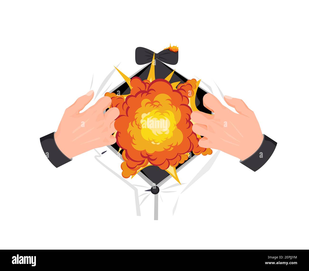 Explosion in chest concept. Powerful heart attack with ruptured aorta attack respiratory
