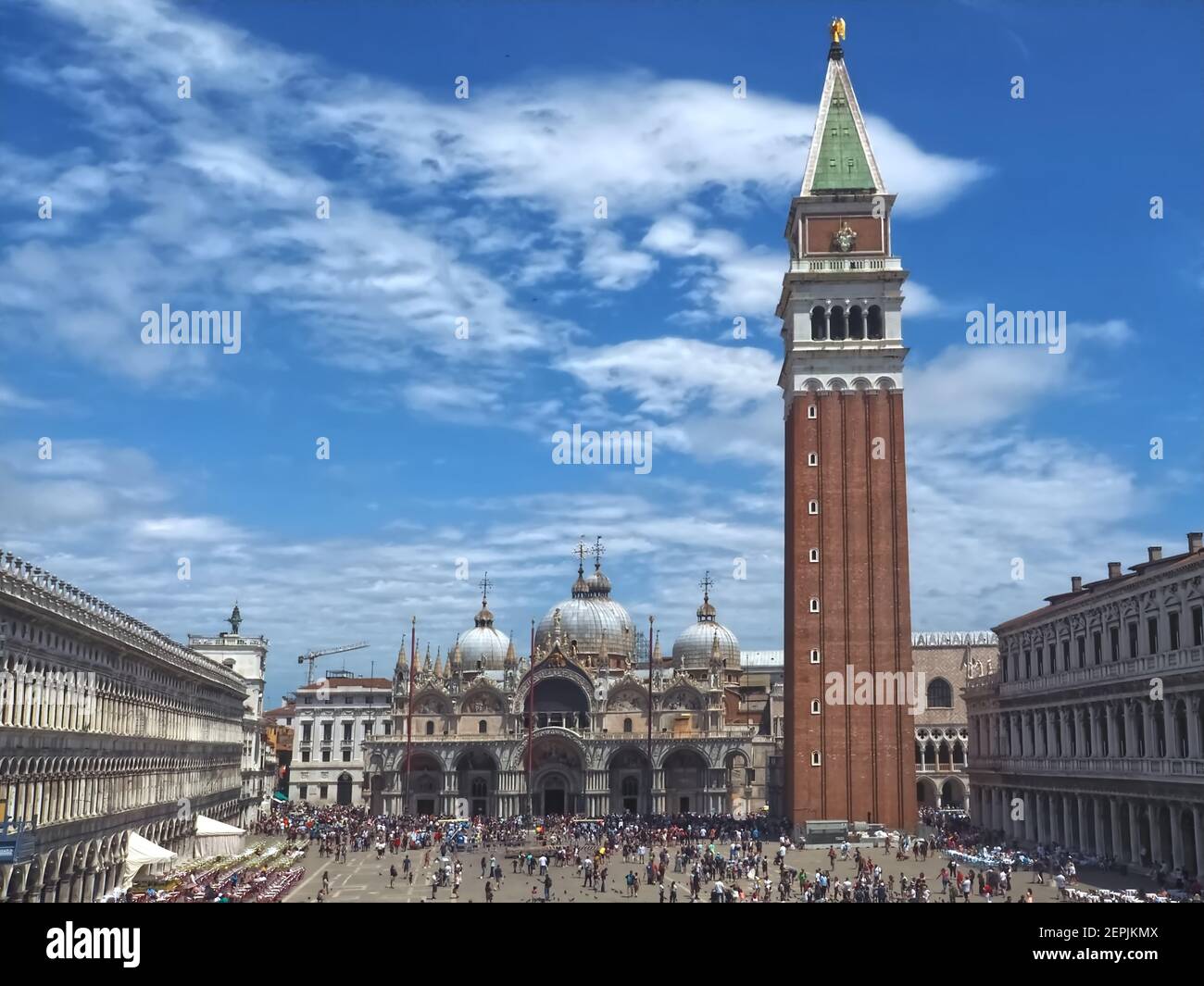 Panorama of St. Marco square in Venice with the Campanile tower Stock Photo