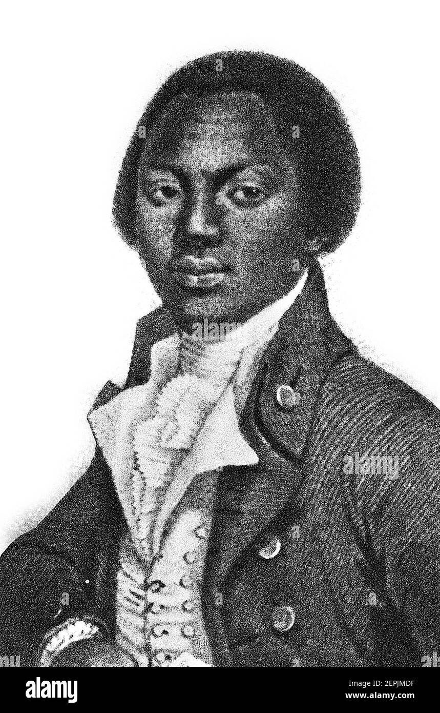 Olaudah Equiano. Portrait of  the writer and abolitionist known for most of his life as Gustavus Vassa (c. 1745-1797), derived from an engraving on the frontispiece of his autobiography. Stock Photo