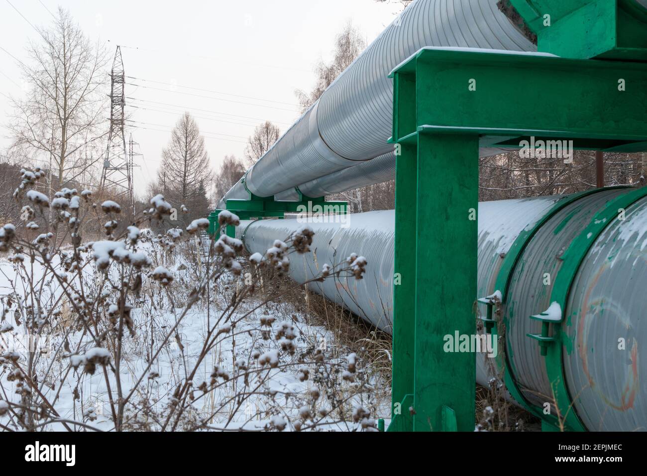 central heating pipes in a protective metal thermal insulation jacket