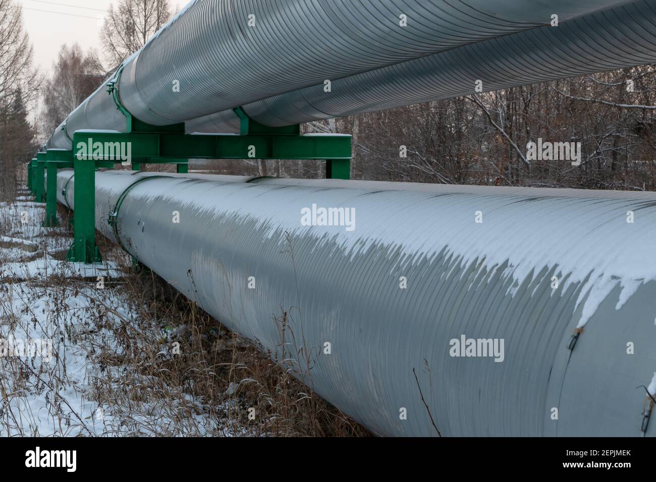 central heating pipes in a protective metal thermal insulation jacket