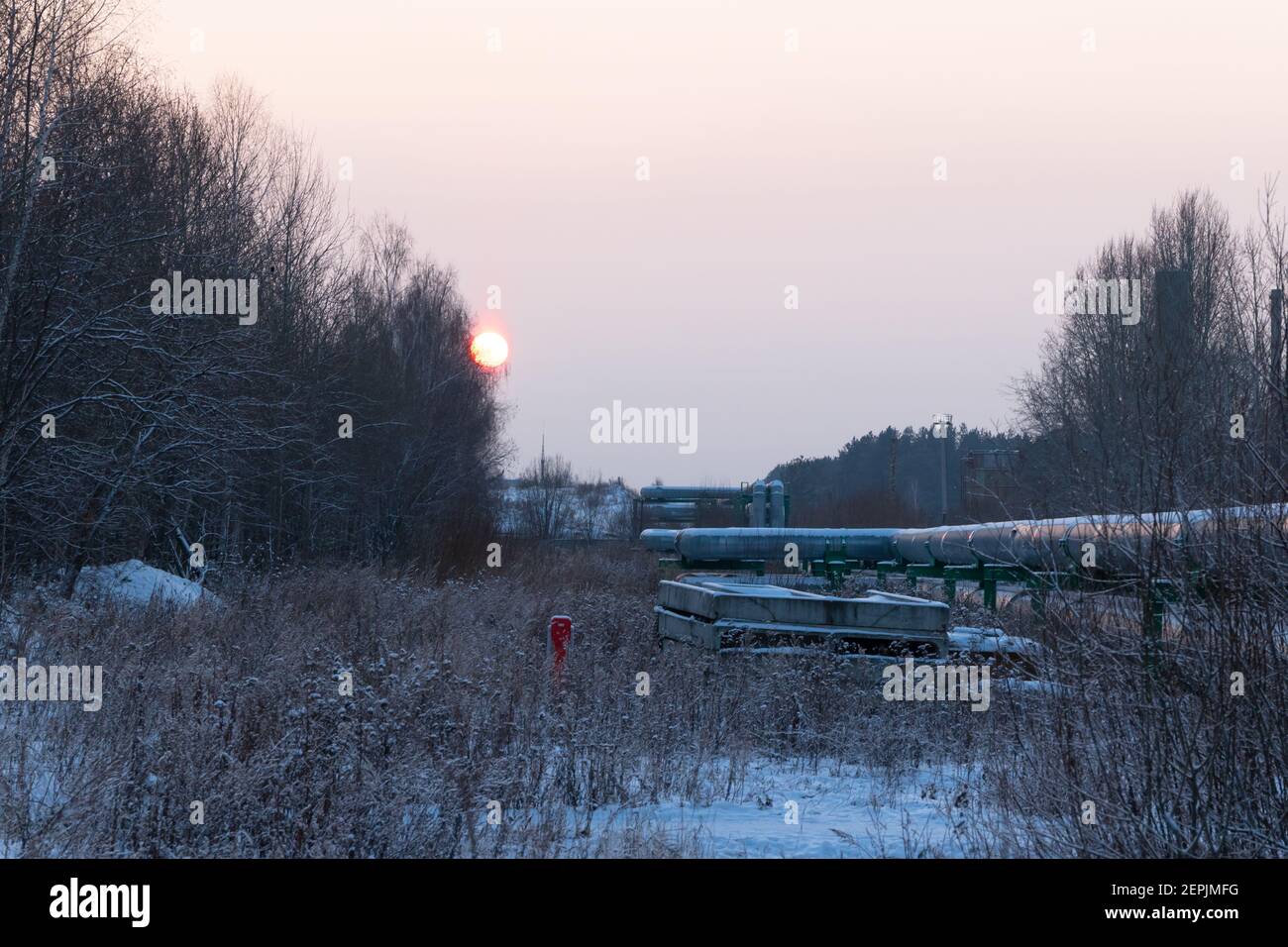 central heating pipes in a protective metal thermal insulation jacket