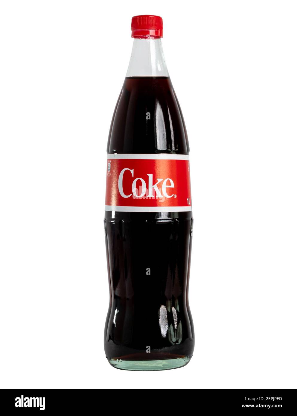 Coca-Cola Coke glass bottle 1 liter isolated on white background Stock Photo