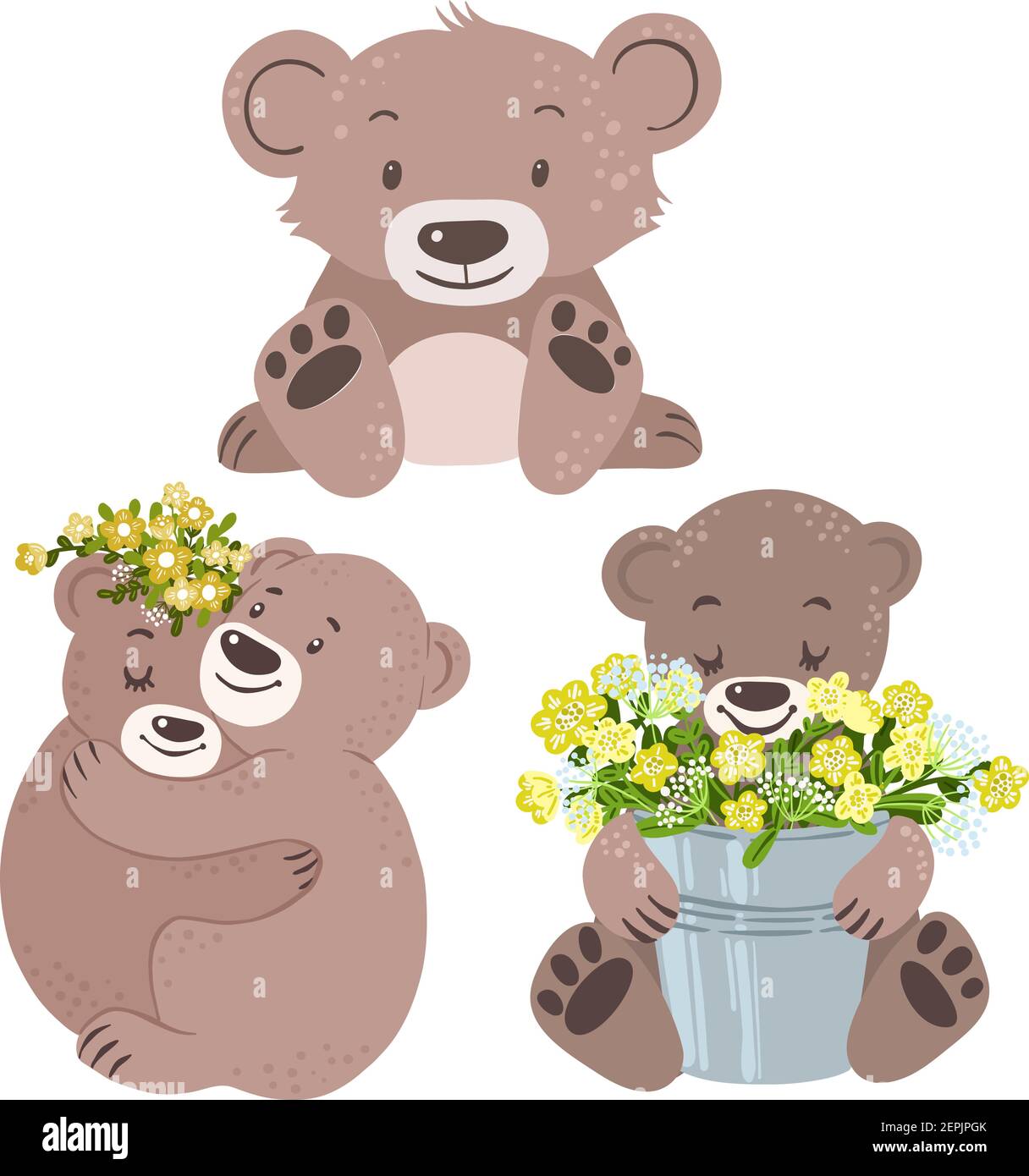 Cute bears with bouquets of flowers, vector Stock Vector Image & Art ...