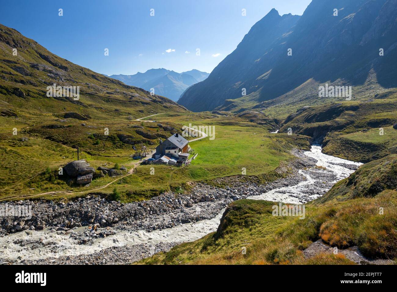 Alpine torrent near Johannishütte refuge. Dorfer valley. Venediger group. Virgental. Austrian Alps. Europe Stock Photo