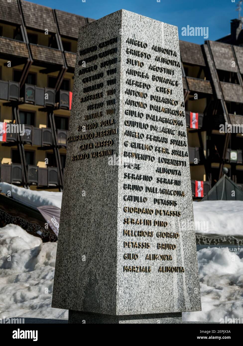 Gruppo Guide Alpin - Monument to Mountain Guides, Madonna di Campilglio, Italy Stock Photo