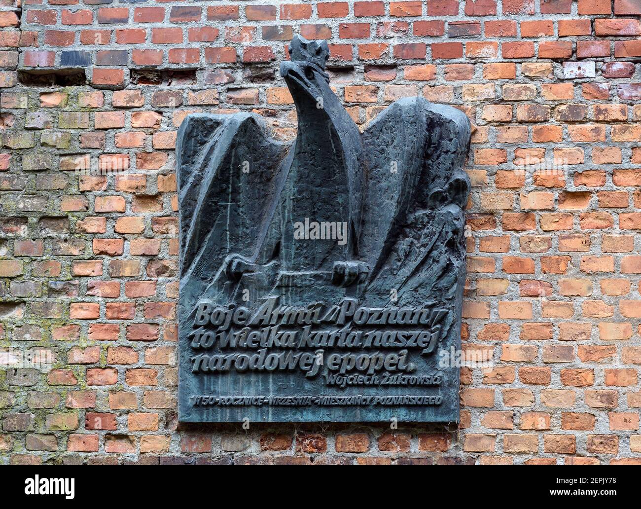 Poznan, wielkopolskie/Poland: 06.07.2019: Cytadela Park, inscription in honor of the Poznan Army's heroic fight during the WW2 (September 1939) Stock Photo