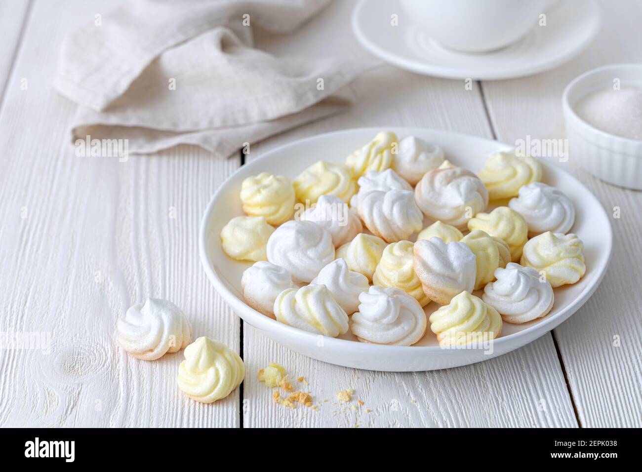 A dessert made from whipped egg whites and sugar on a light background