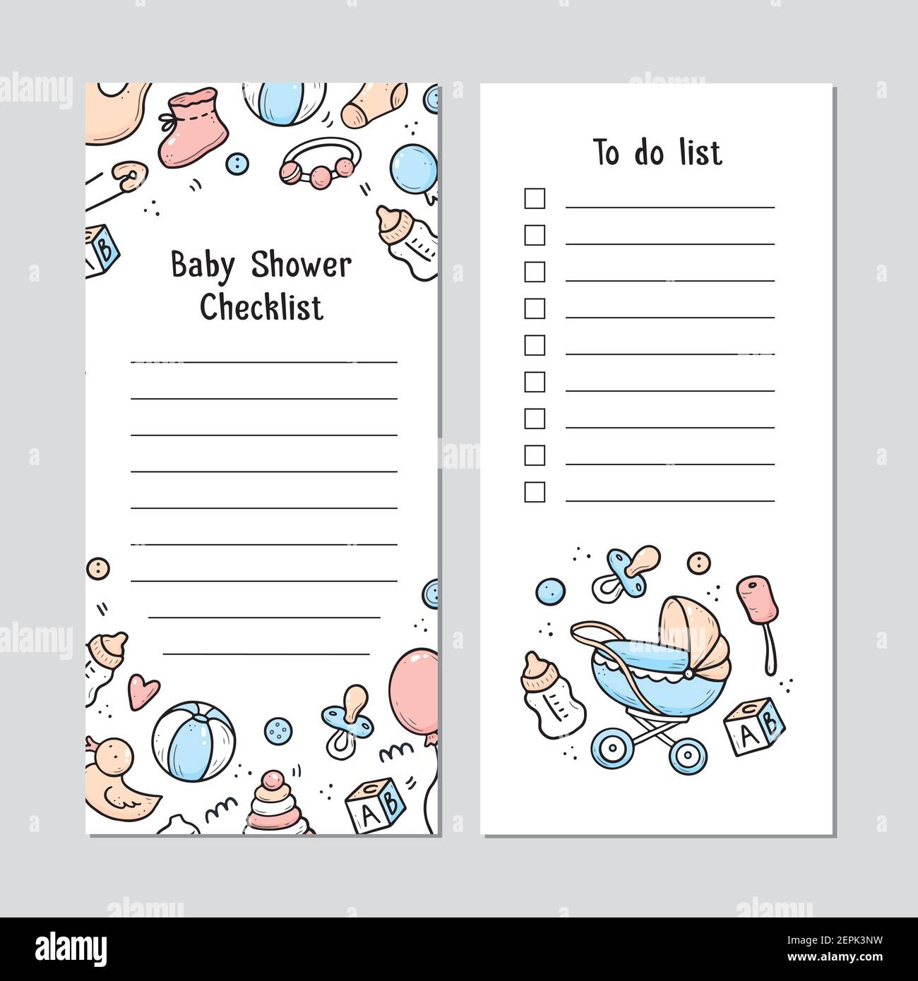 Baby store Check list template with baby thing doodle elements, things,  toy, rattle, milk bootle, clothes. Doodle sketch style. Illustration for baby  shower to do list template Stock Vector Image & Art -