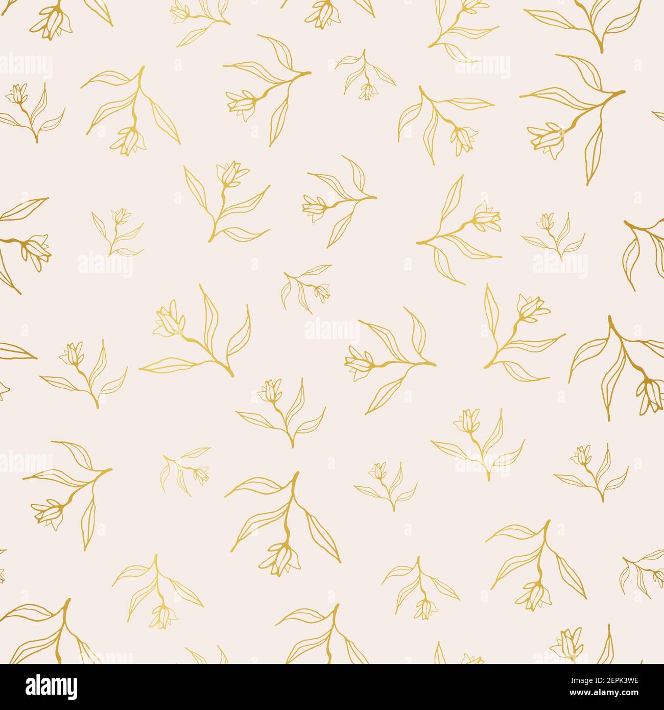 golden floral sketches seamless vector pattern Stock Vector