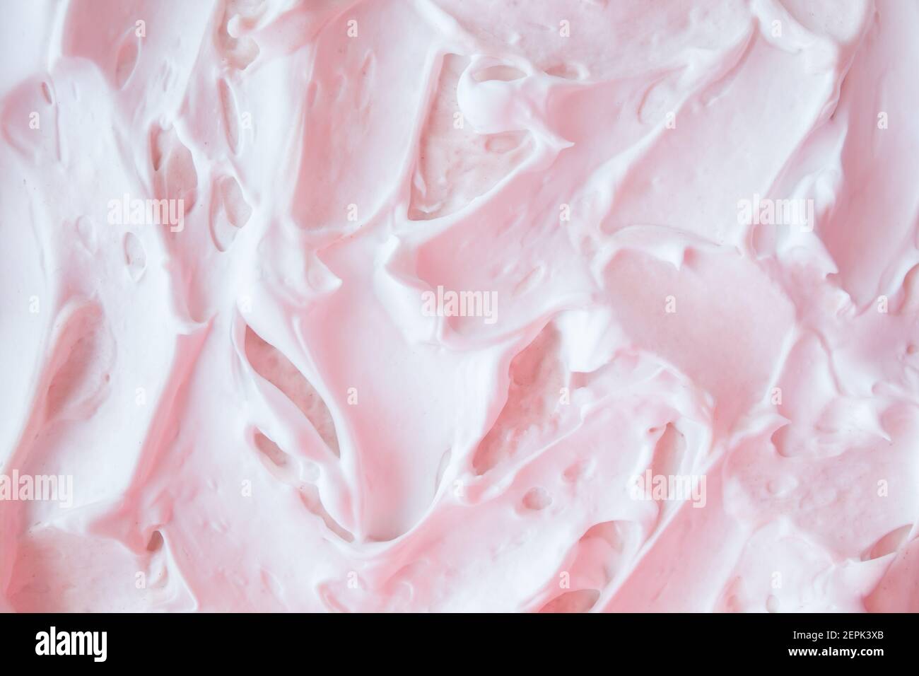 Berry mousse whipped. Raw desserts base. Airy creamy texture mixed with jam. Culinary background for pastries. Delicate strawberry mousse. Stock Photo