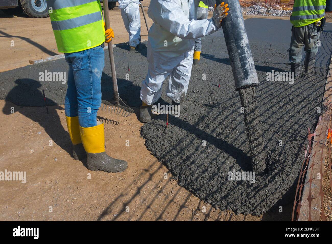 Construction workers are pouring concrete  Stock Photo