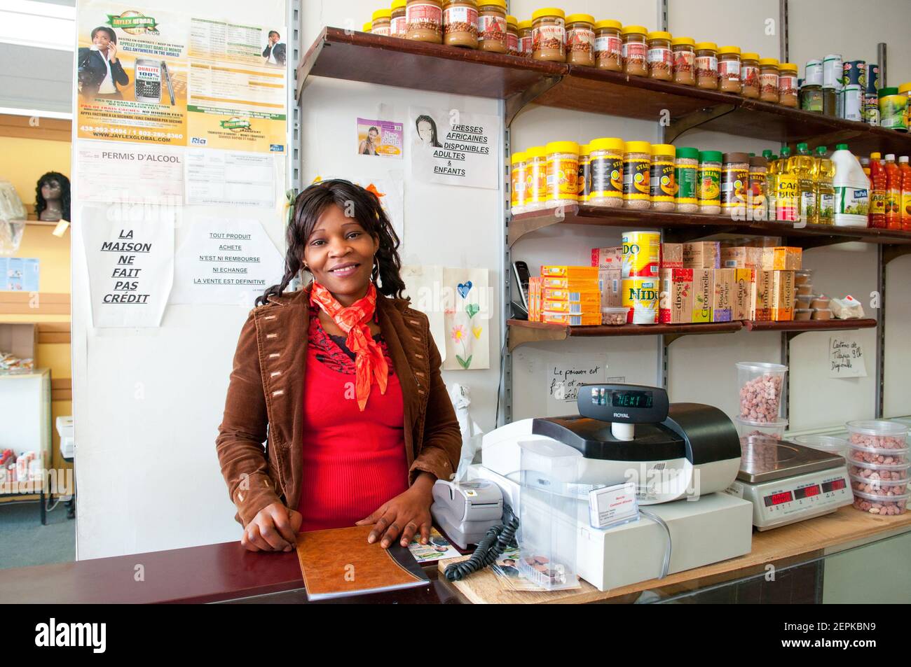 African-Canadian store owner, Montreal Canada Stock Photo