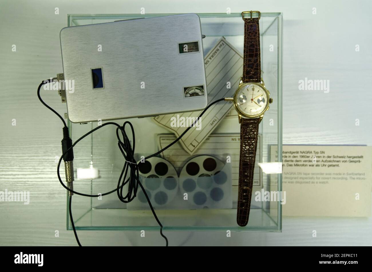 A miniature tape recorder disguised as a watch in the Stasi Museum, Berlin,  Germany Stock Photo - Alamy