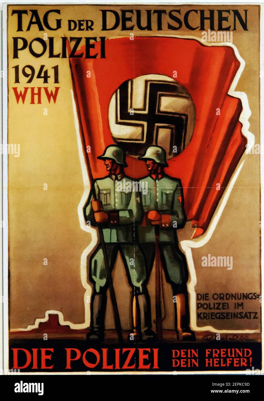 A nazi era poster for Winter Aid for the Order Police (Ordnungs Polizei) in the Third Reich from 1941 with the text German Police Day and The Police - Stock Photo