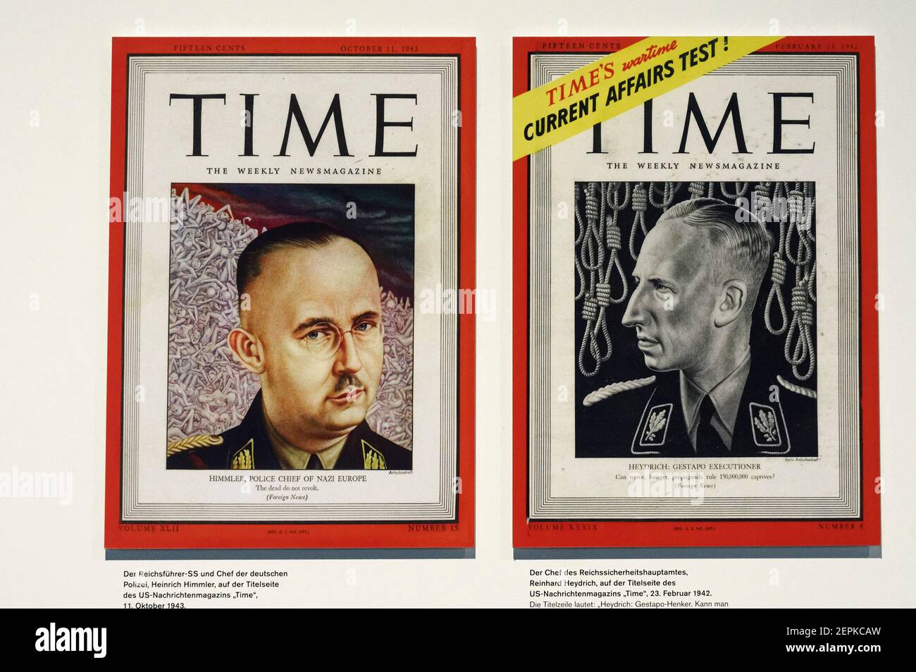 Time Magazine covers from WW2 with Heinrich Himmler and Reinhard Heydrich on the front cover Stock Photo