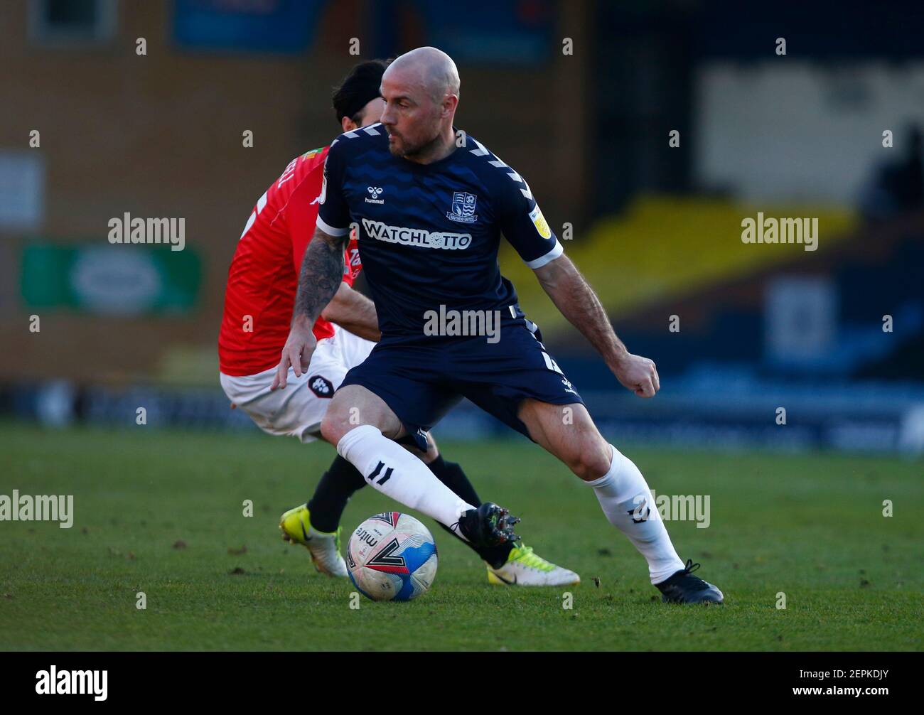 Southend, UK. 27th Feb, 2021. SOUTHEND, ENGLAND - FEBRUARY 27: Alan McCormack of Southend United beats Richie Towell of Salford City during Sky Bet League Two between Southend United and Salford City at Roots Hall Stadium, Southend, UK on 27th February 2021 Credit: Action Foto Sport/Alamy Live News Stock Photo