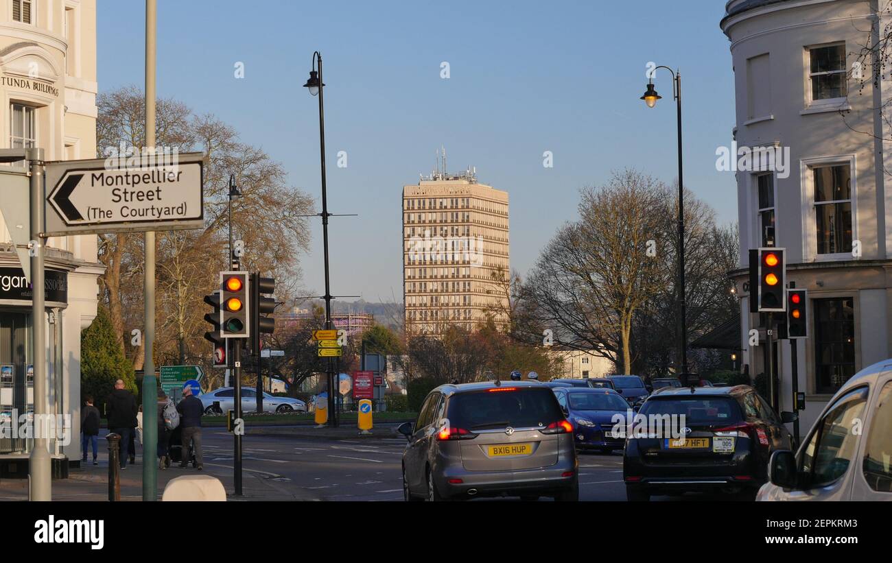 View of Busy Town Centre Traffic in Montpellier Cheltenham Stock Photo