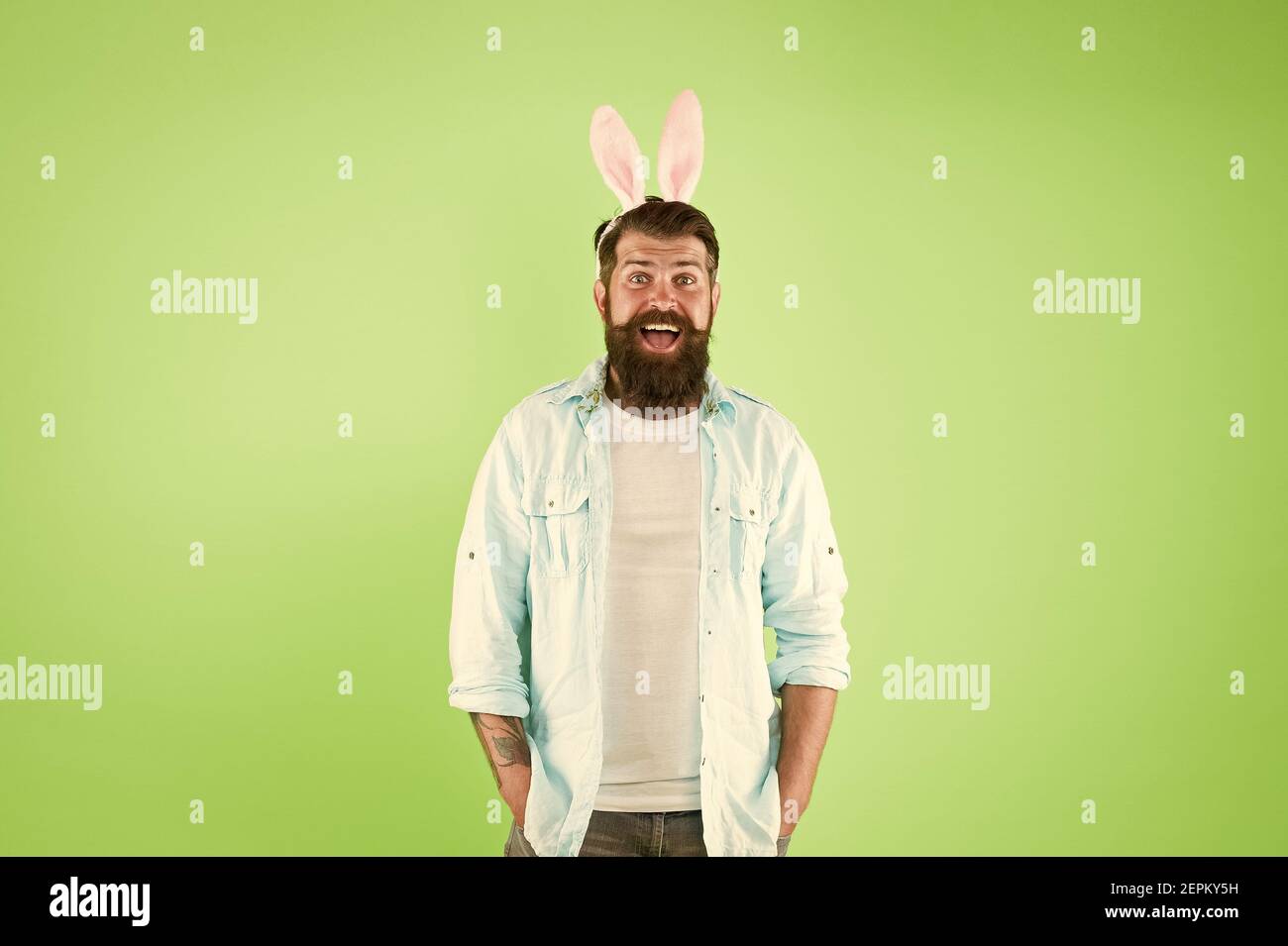 Easter bunny. Happy hipster wear bunny ears. Bunny rabbit green ...