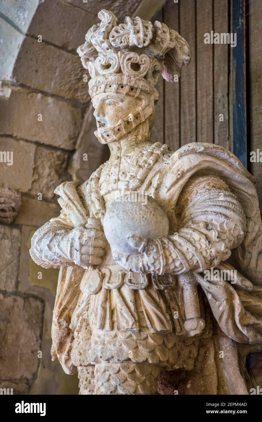Statue of a Spanish nobleman or king in the cloisters of the 12th century Ancient Spanish