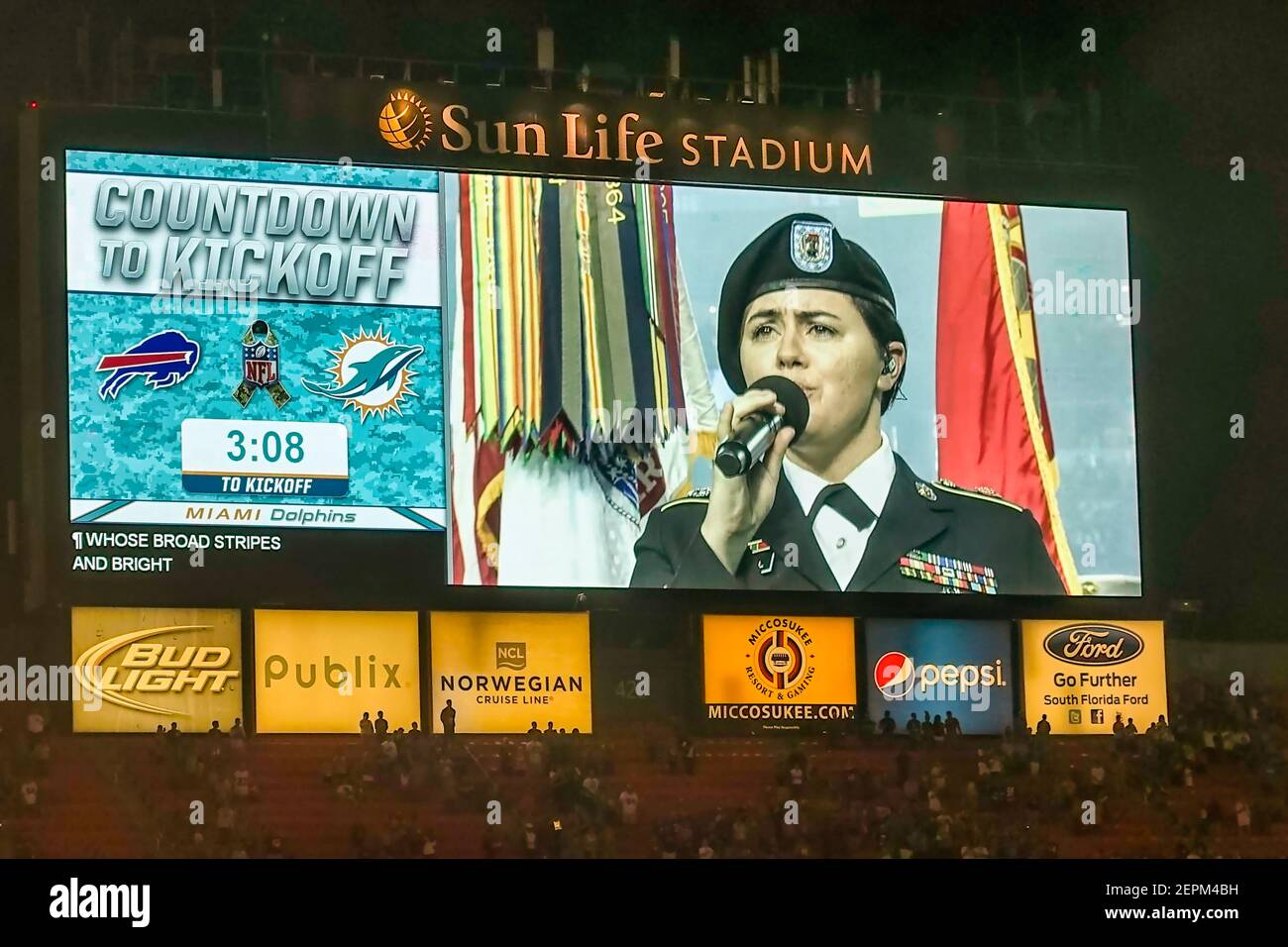 The Miami DolphinsBuffalo Bills Pregame show honoring Veterans Day at the Sun Life Stadium, now