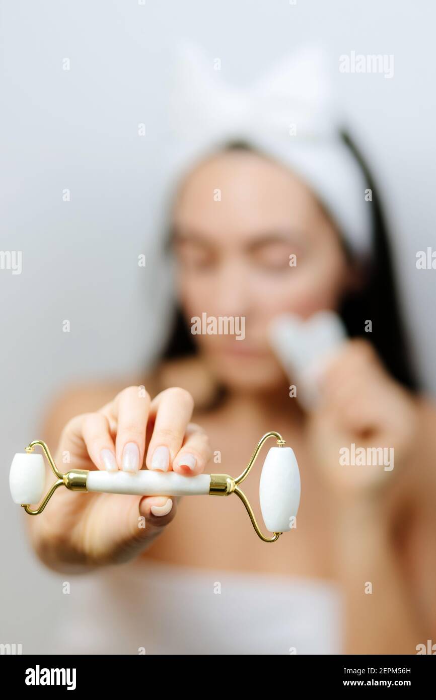Jade Face Lifting and Gouache Scraper Massager  Stock Photo