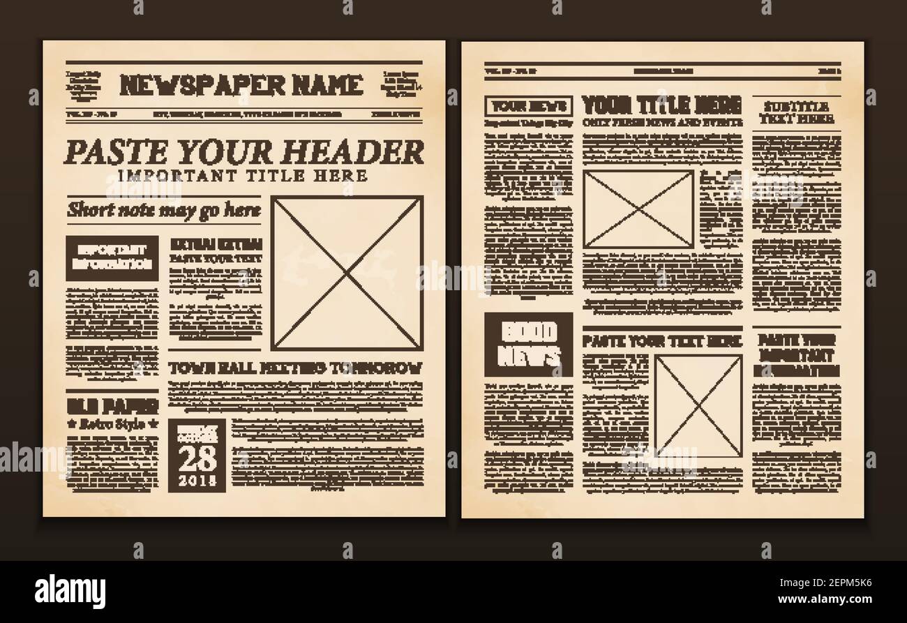 Old Vintage Newspaper 2 Realistic Pages Templates For You Title Header Edition Name Text Isolated Vector Illustration Stock Vector Image Art Alamy Old Vintage Newspaper 2 Realistic Pages Templates For You Title Header Edition Name Text Isolated Vector Illustration Stock Vector Image Art Alamy