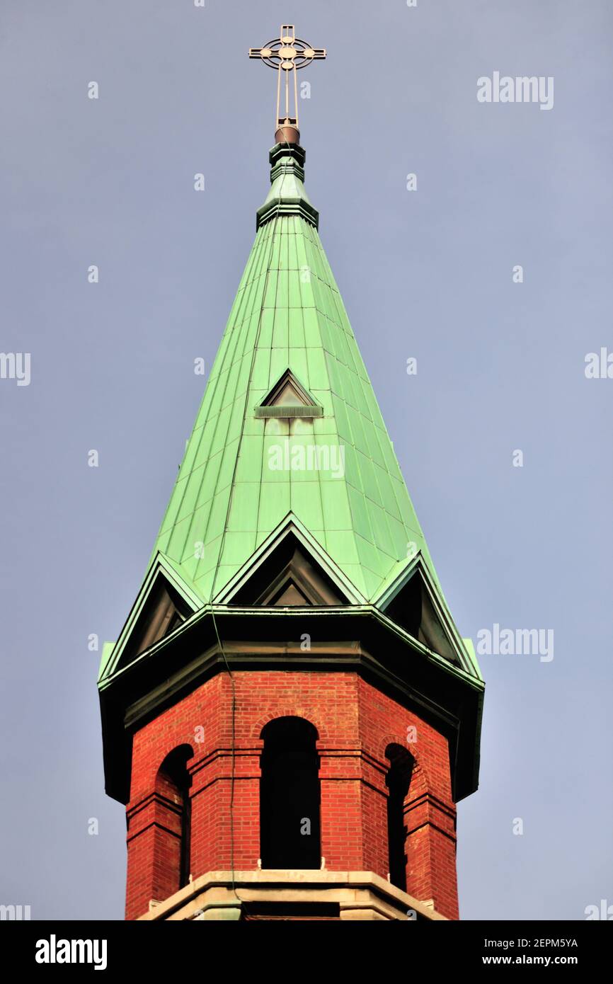 Chicago, Illinois, USA. The south steeple at Old St. Patrick's Church