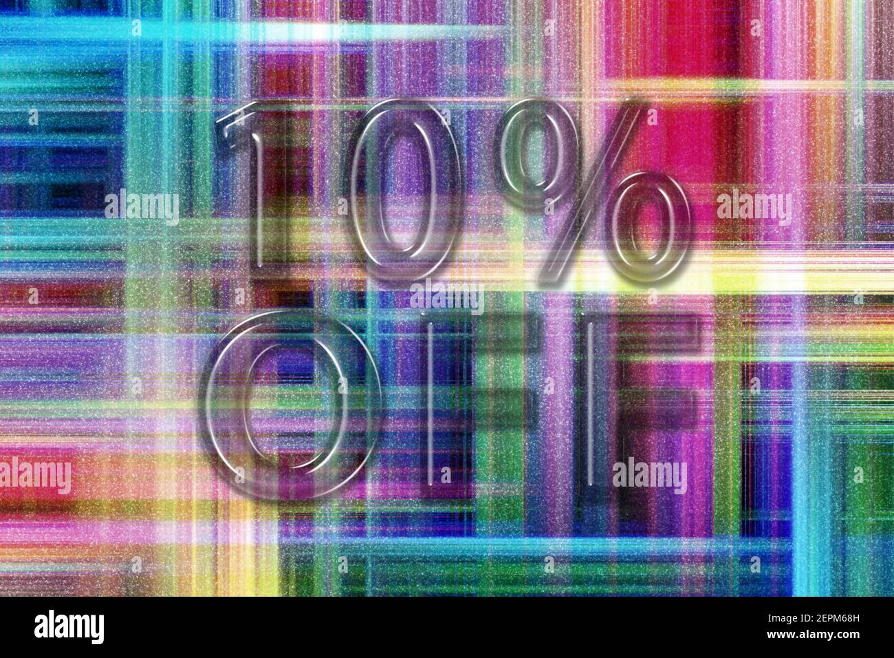 Sale and discount Price off tag, label or badge, 10 percent sale, colorful checkered background Stock Photo