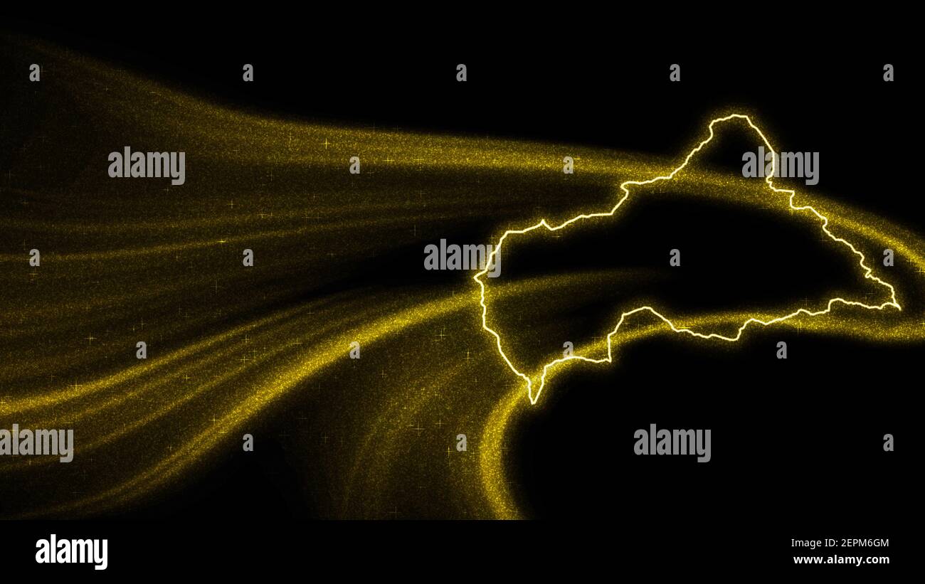 Map of Central African Republic, Gold glitter map on dark background ...