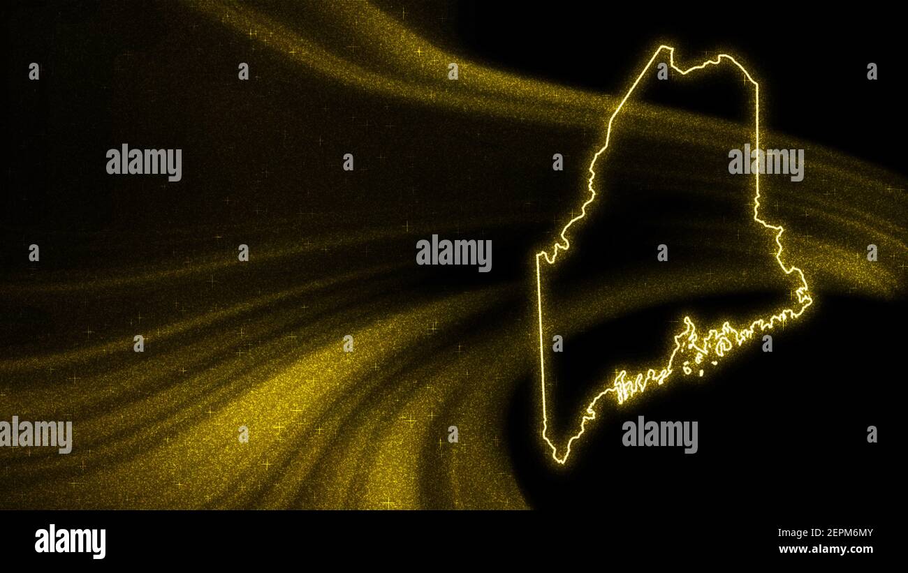 Map of Maine, Gold glitter map on dark background Stock Photo