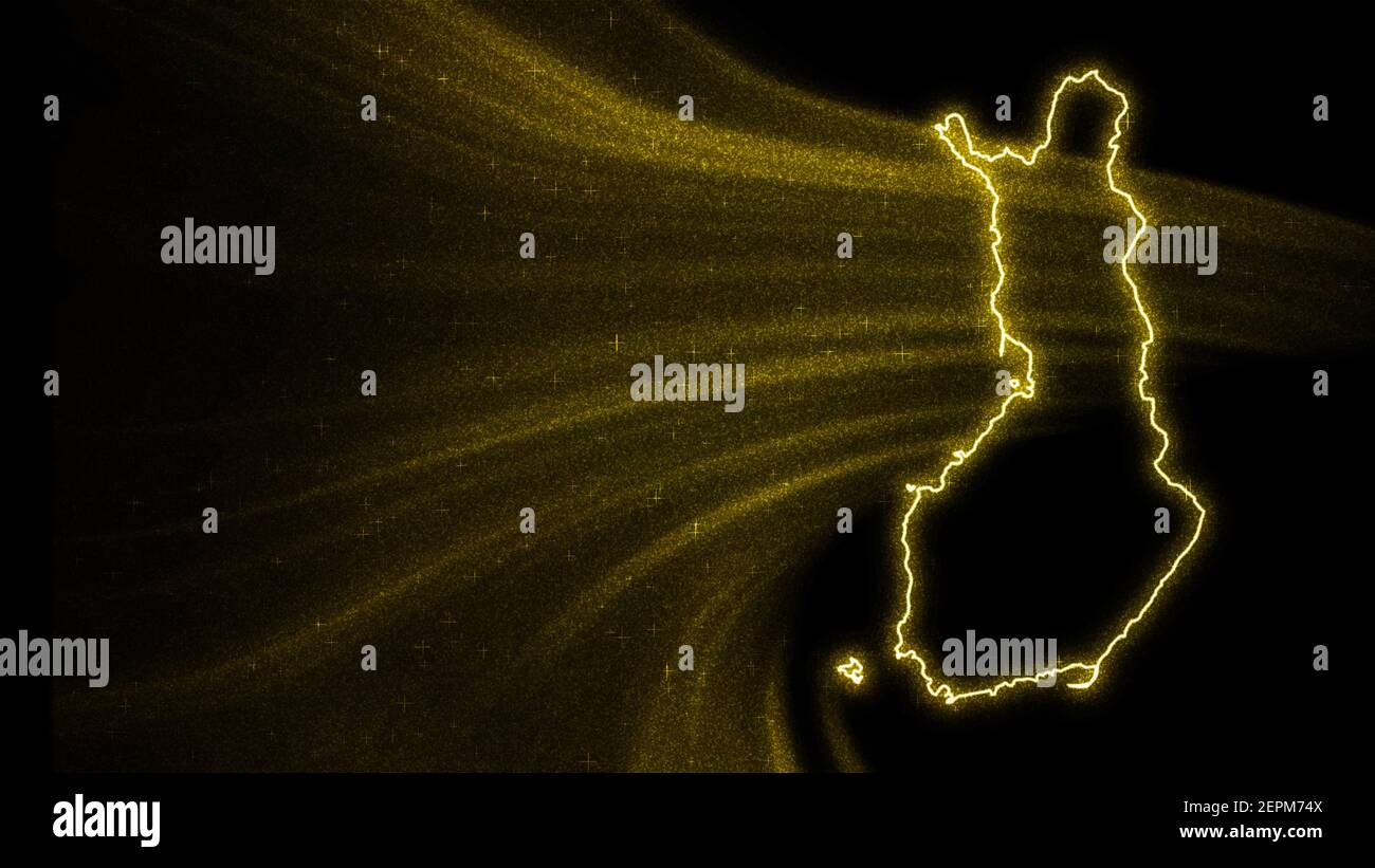 Map of Finland, Gold glitter map on dark background Stock Photo