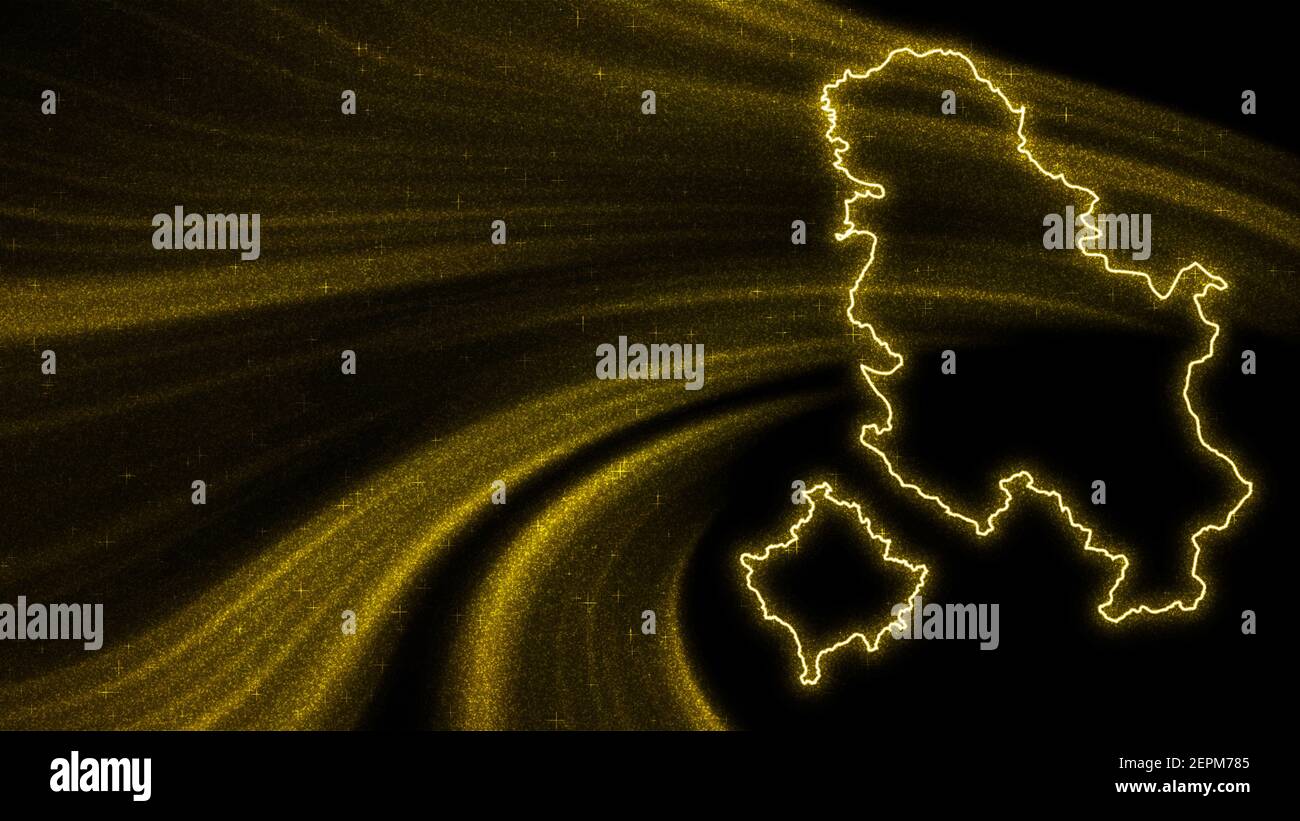 Map of Serbia Kosovo, Gold glitter map on dark background Stock Photo