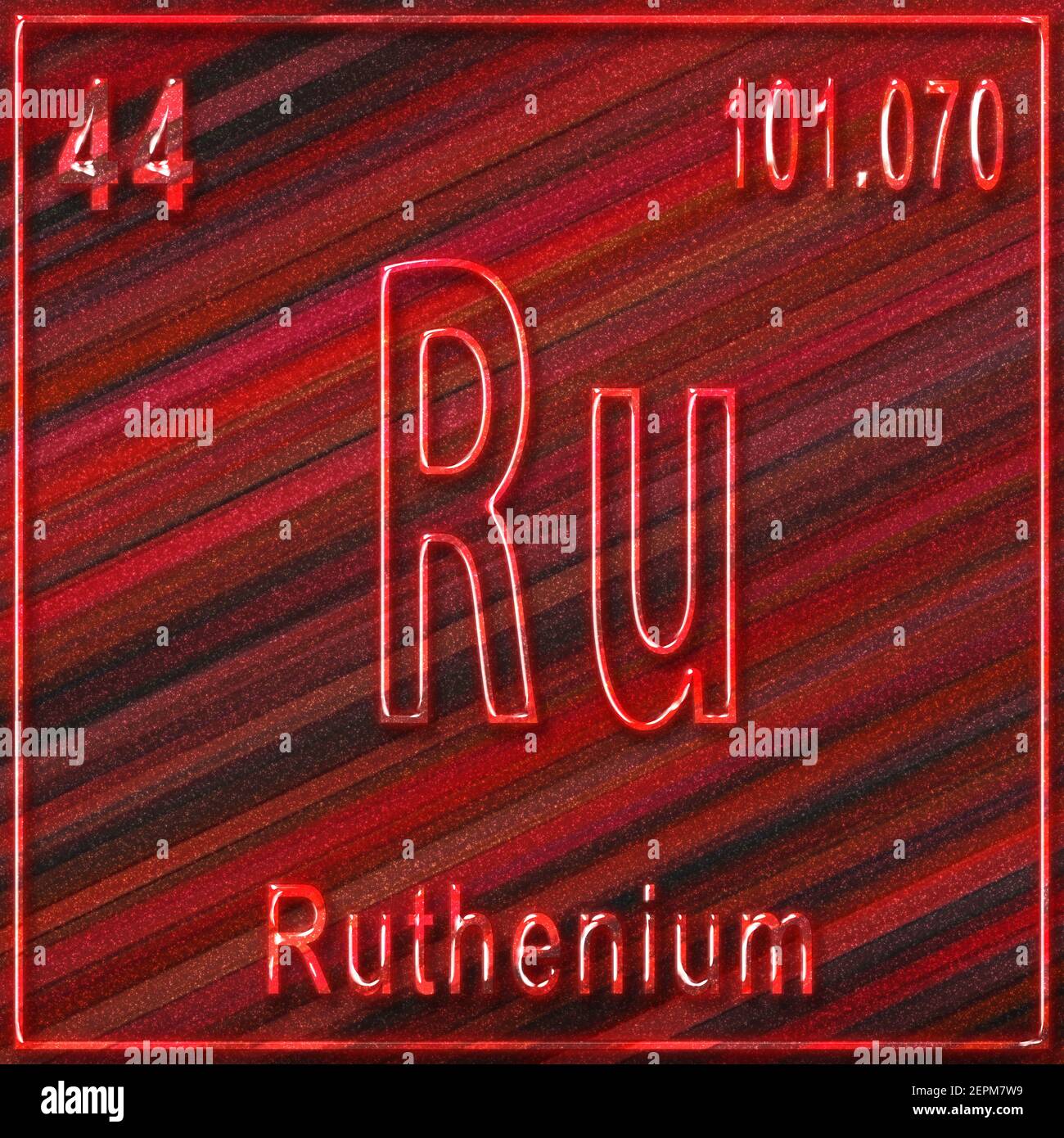 Ruthenium chemical element, Sign with atomic number and atomic weight, Periodic Table Element Stock Photo