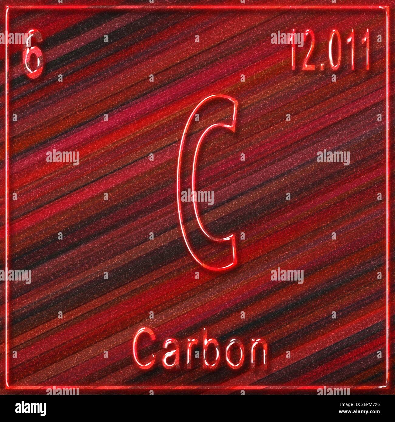 Carbon chemical element, Sign with atomic number and atomic weight, Periodic Table Element Stock Photo