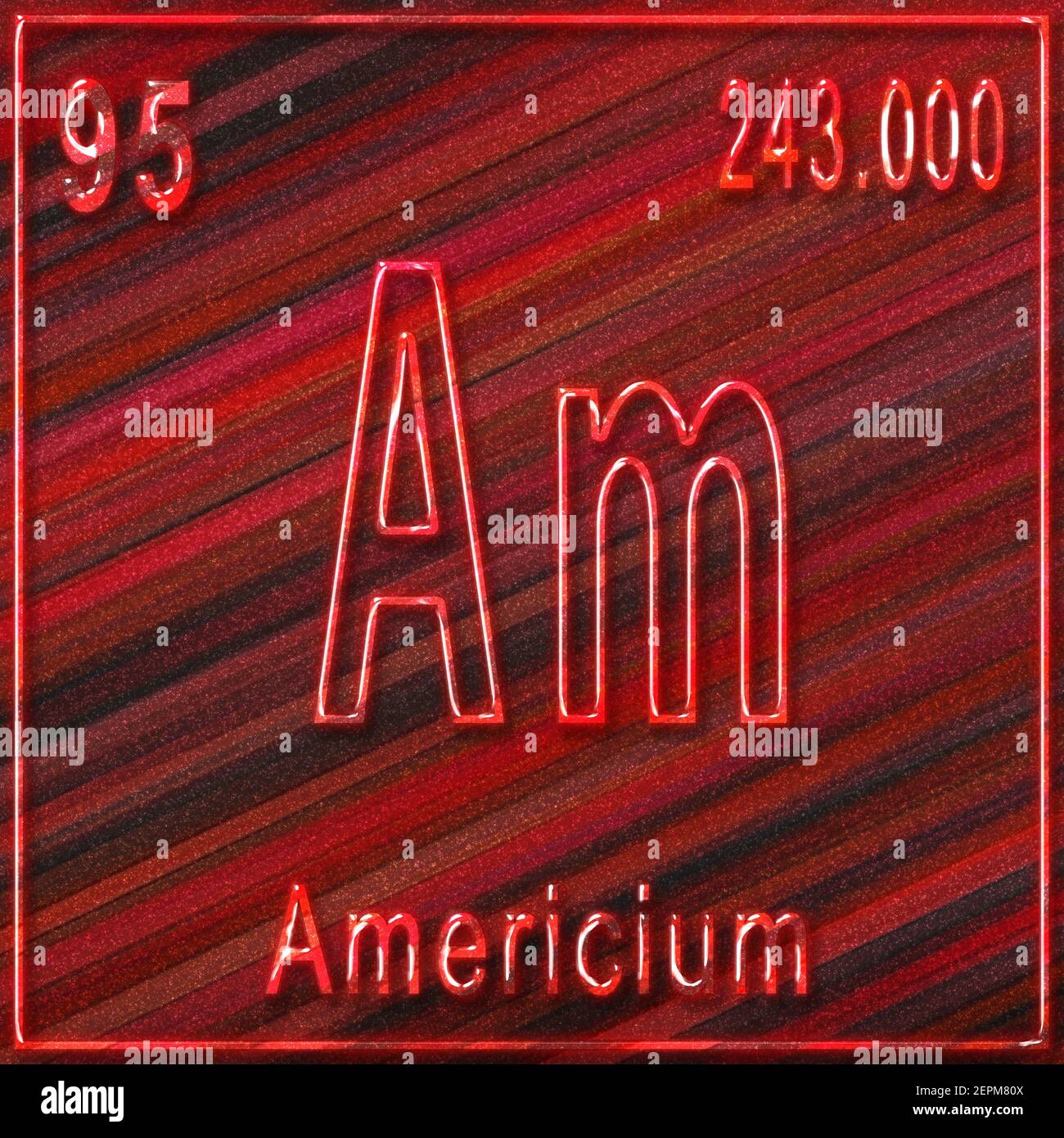 Americium chemical element, Sign with atomic number and atomic weight, Periodic Table Element Stock Photo