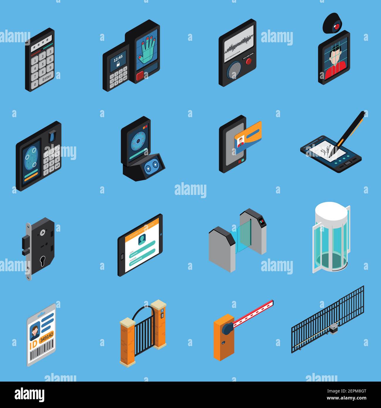 Access identification isometric icons, id card, biometric ...