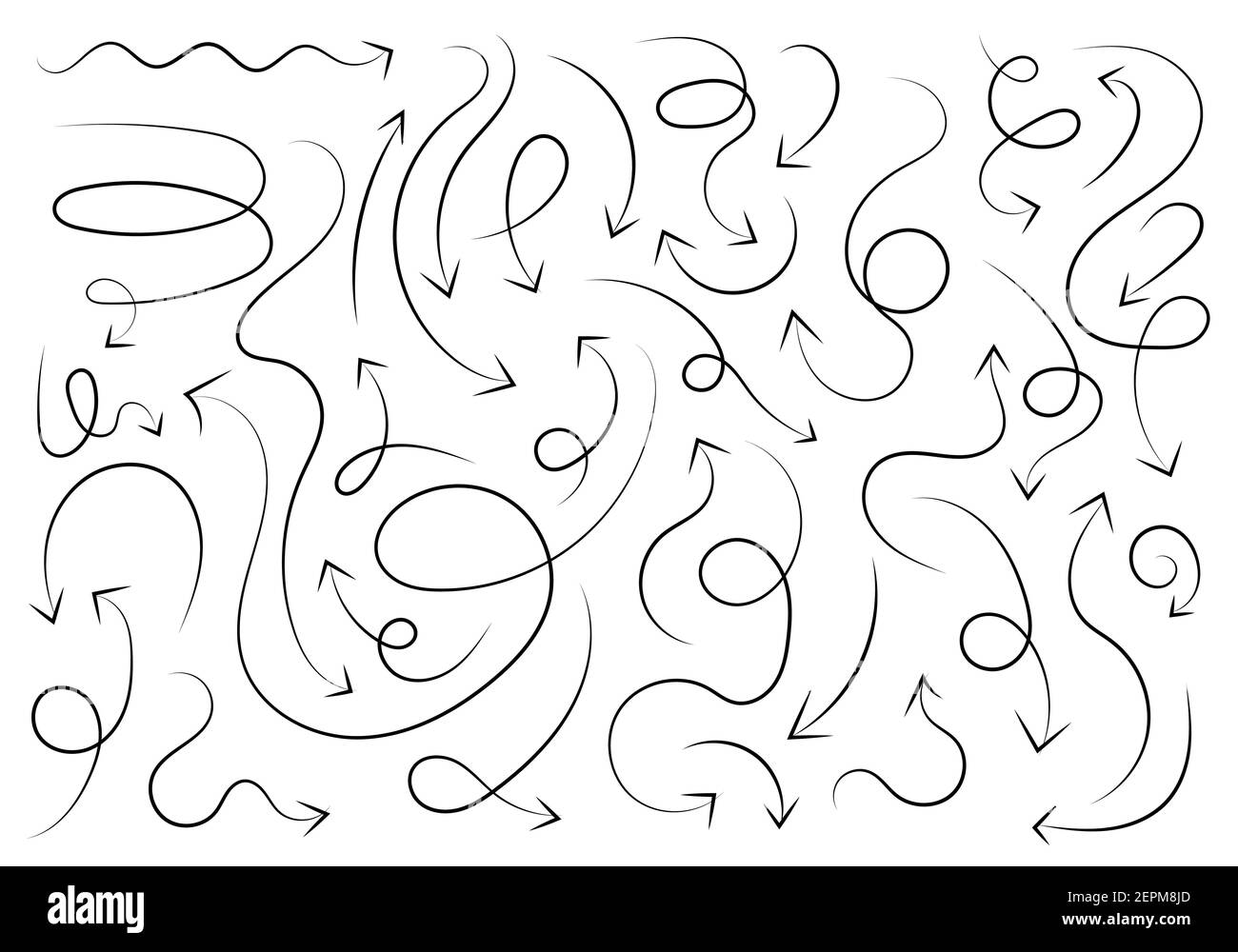 Set of hand drawn black brush arrows isolated on white background ...