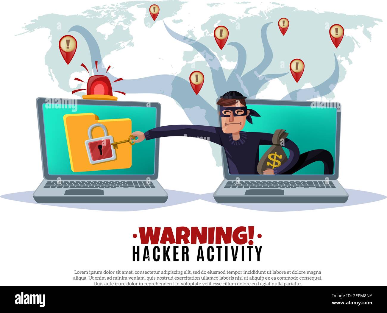 Hacker activity, cracker during attack on computer security system on