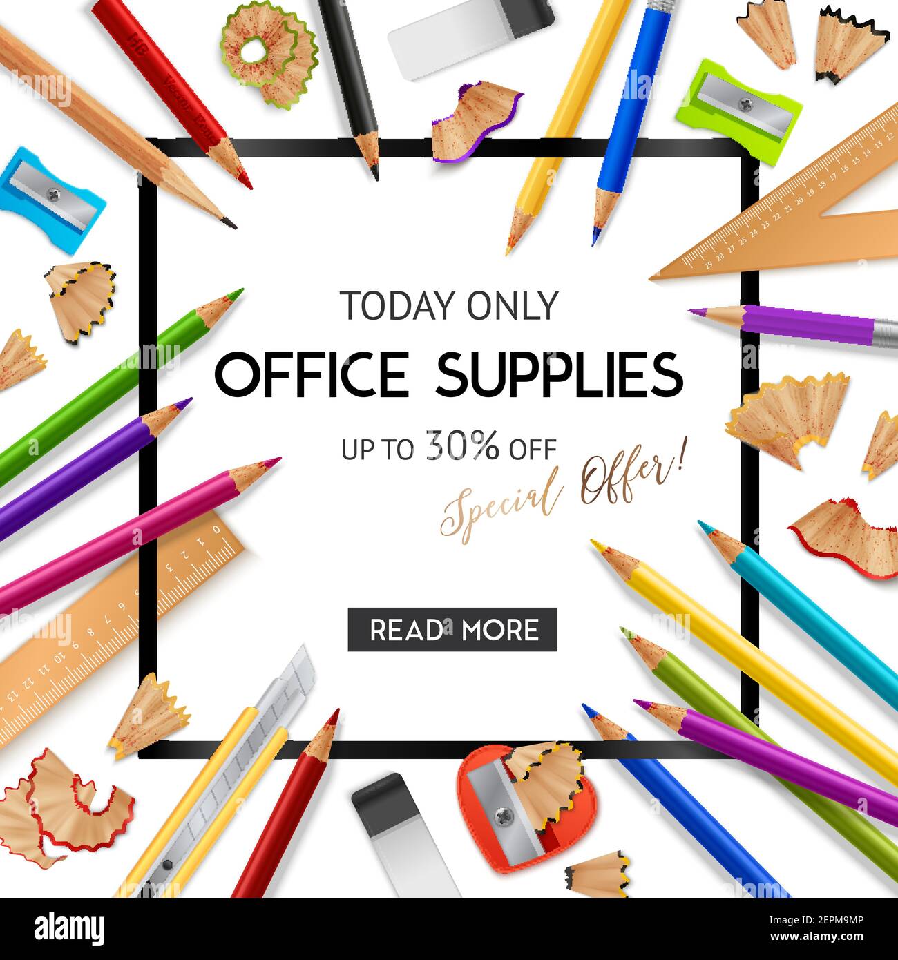 Office supplies sale background with special offer advertising and
