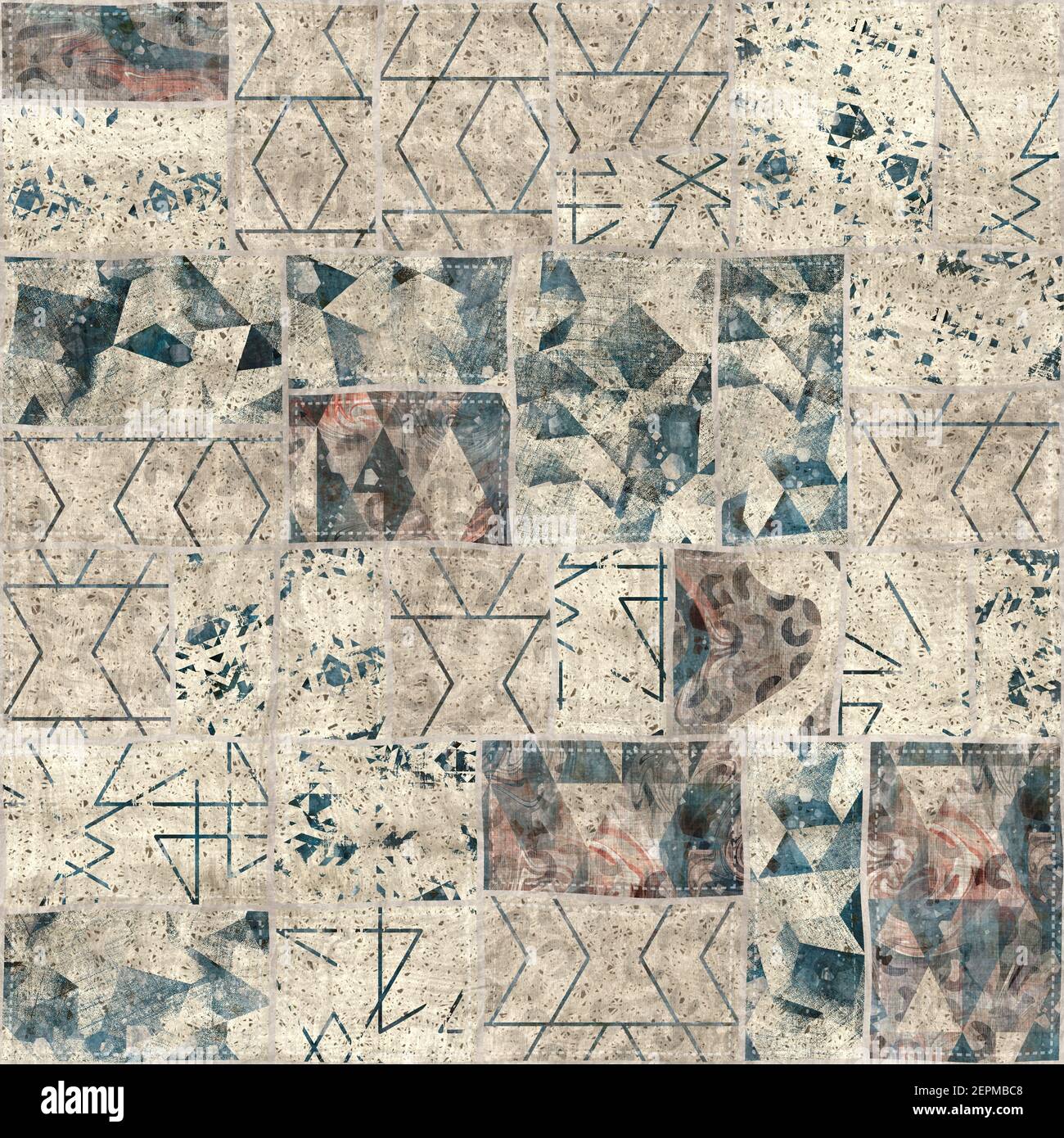 Seamless patchwork collage mix quilt pattern print Stock Photo - Alamy