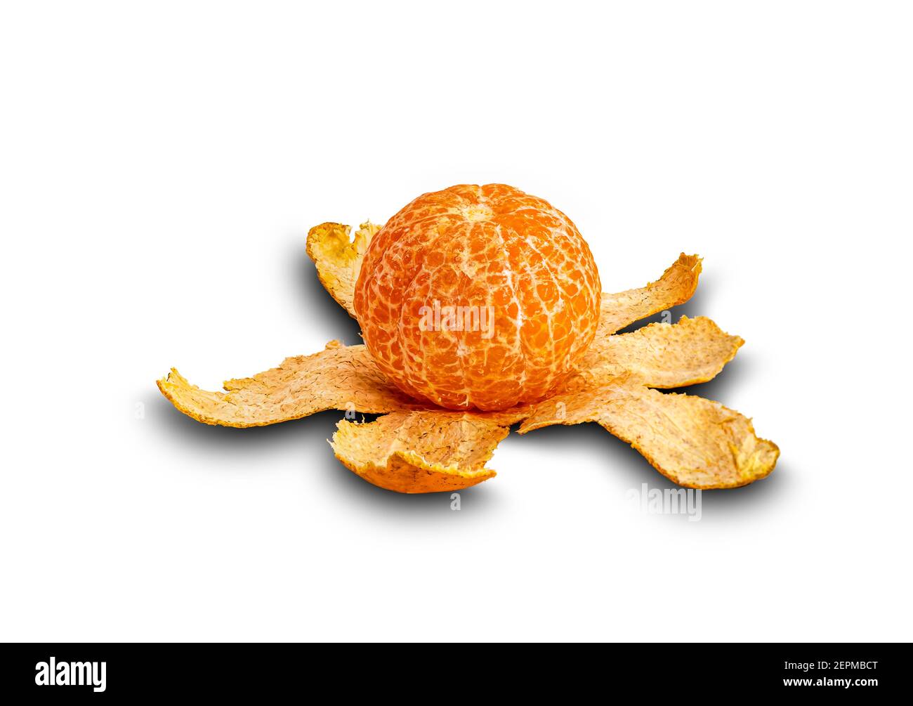 Peeled ripe orange isolated on white background with clipping path Stock Photo