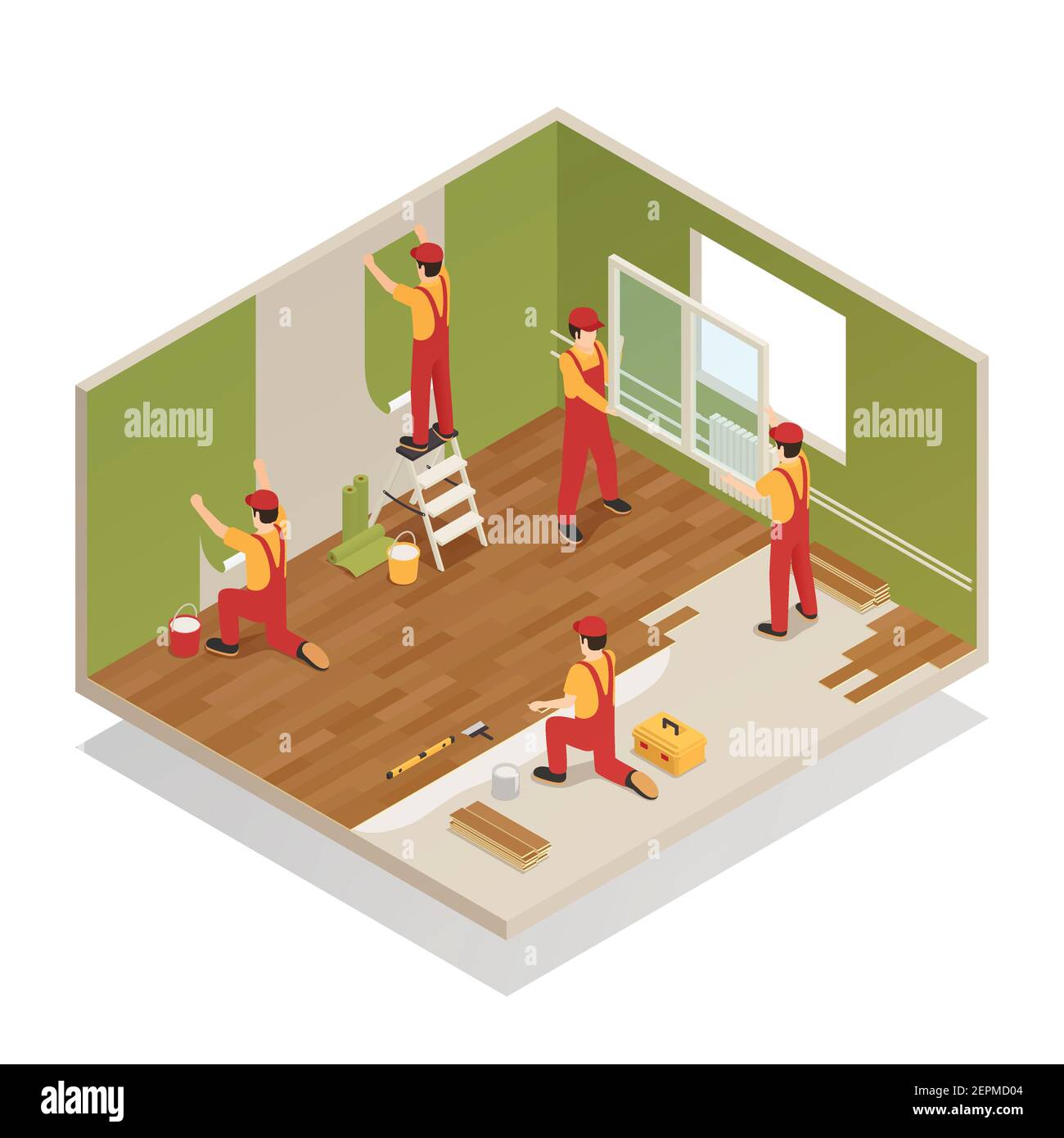 Home renovation remodeling repair isometric composition with workers ...
